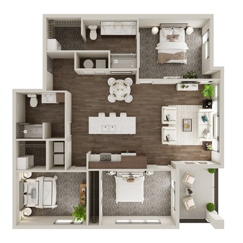 Three Bed / Two Bath 1297 SF Floor Plan at The Westline at Flanagan Lake in Omaha, NE